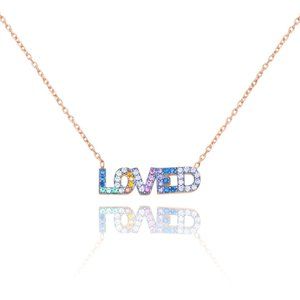14k Gold Rainbow CZ  Loved Necklace
